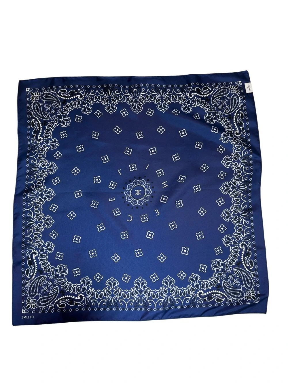 Celine Navy Bandana with White Paisley Print